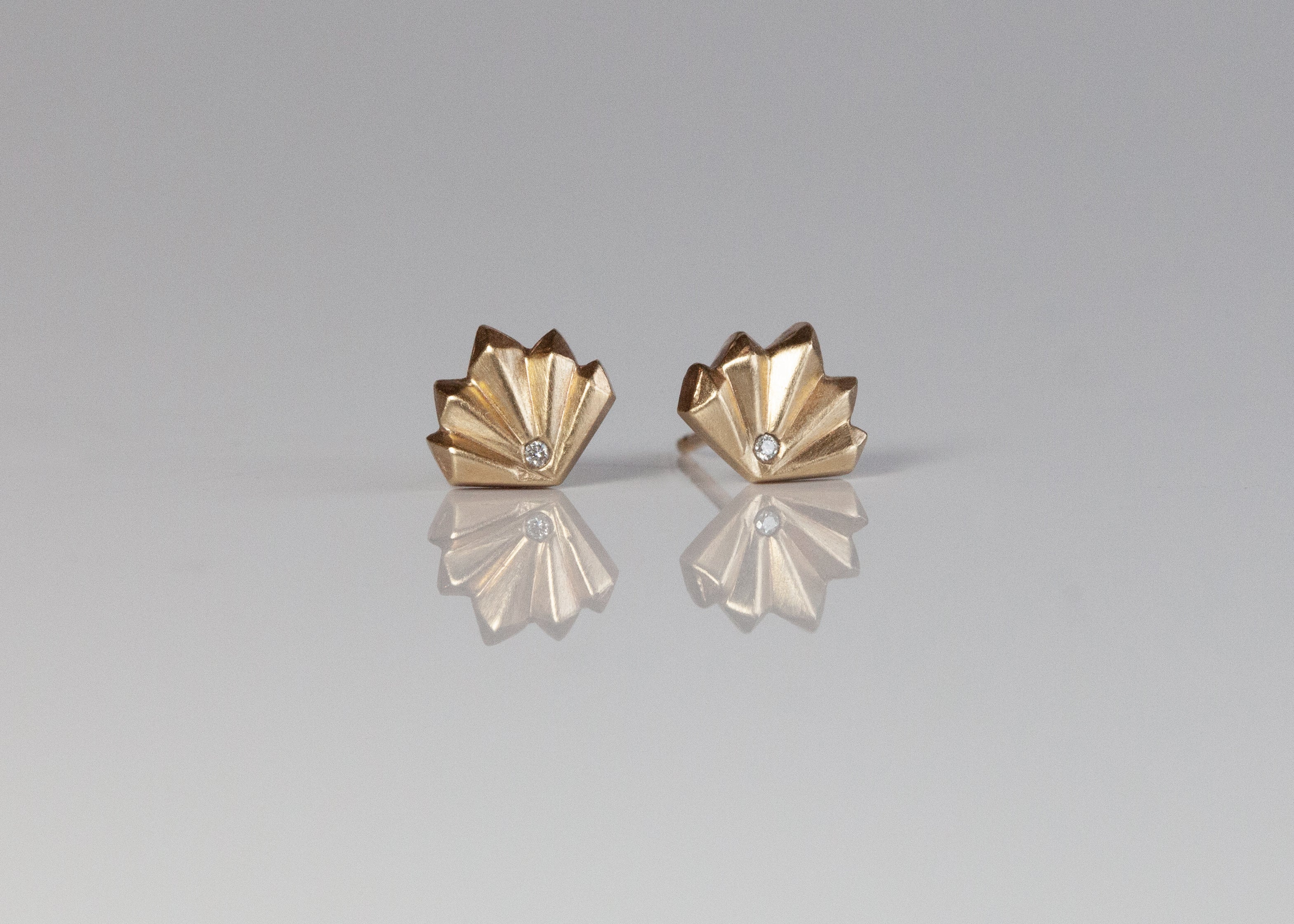 14k Diamond Fan Studs | Alloy Atelier Jewelry