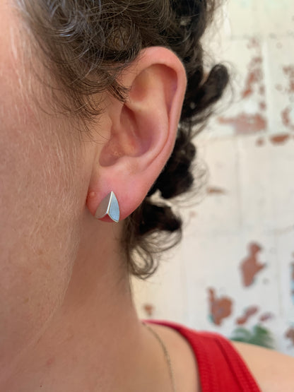 Silver moth wing stud earrings by Ellyse Bendillo featuring polished, detailed moth wing design for elegant jewelry wear