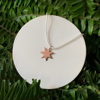 Silver star-shaped charm from Alloy Atelier's Workshop collection, showcasing intricate design on a plain background.